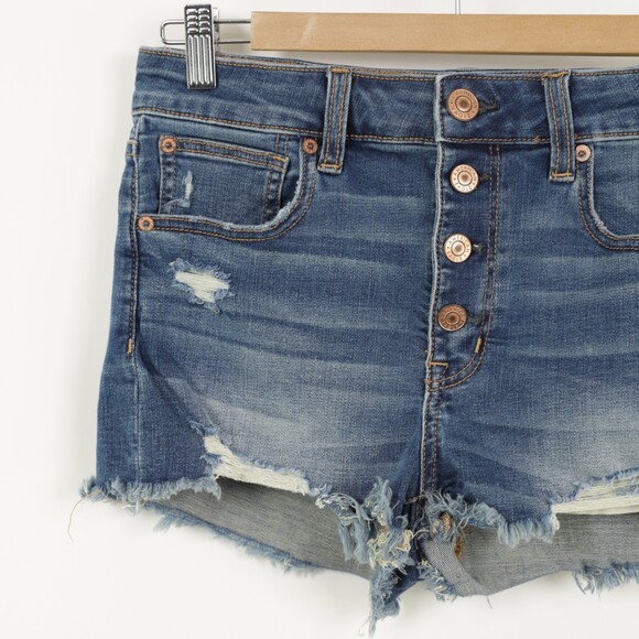 American Eagle Outfitters Distressed Button Fly Hi Rise Shortie Shorts size 6 - Picture 2 of 8